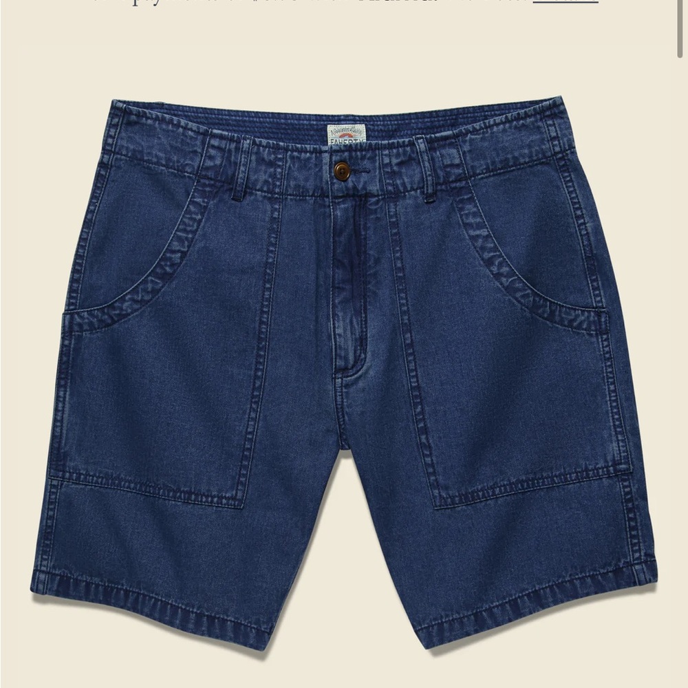 Faherty washed indigo denim camp shorts